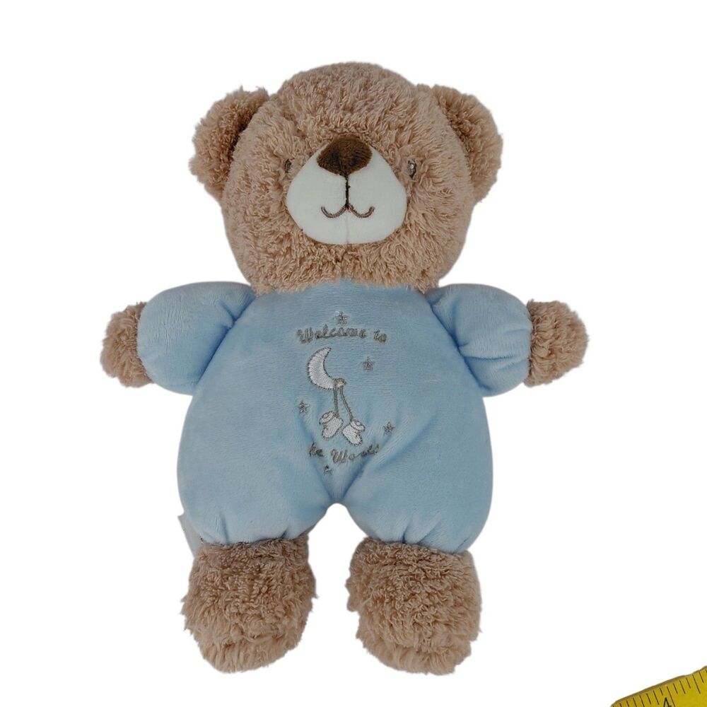 Little Me Welcome to the World Teddy Bear Rattle Plush Toy Soft Blue